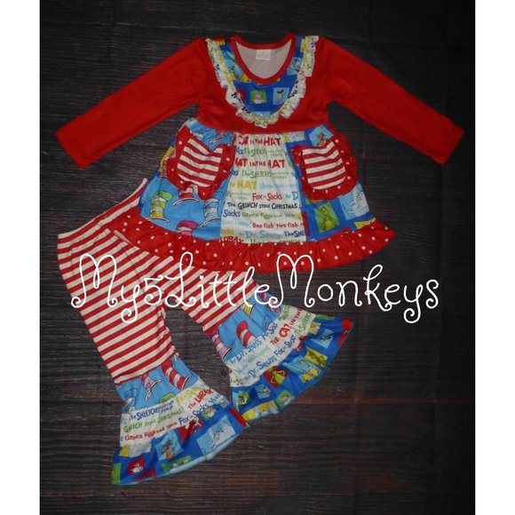 Matching Sets Boutique Dr Seuss Cat In The Hat Tunic Dress Bell Bottoms Girls Outfit Poshmark